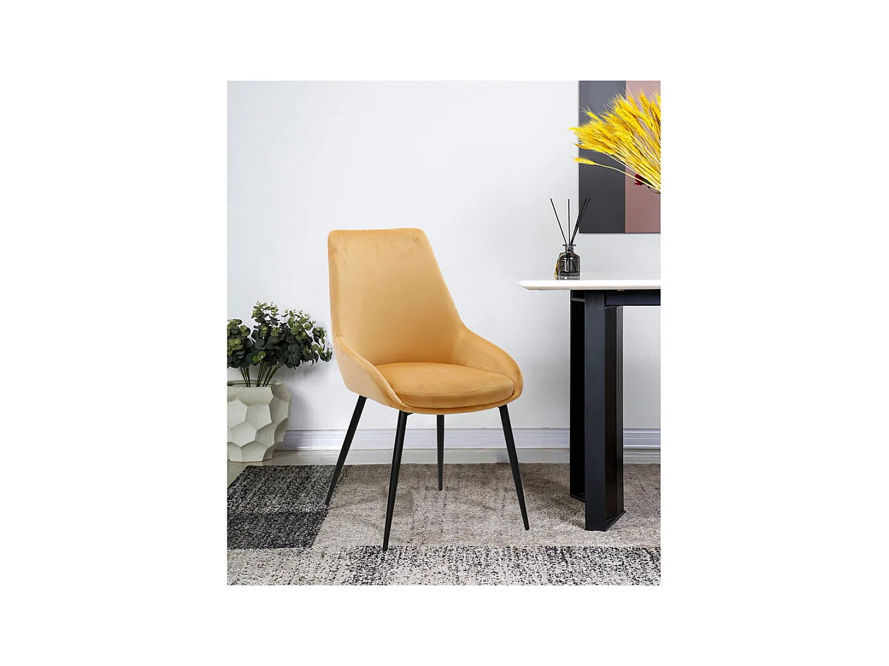 Lot de 2 chaises en velours jaune pieds en métal noir - JAZZY