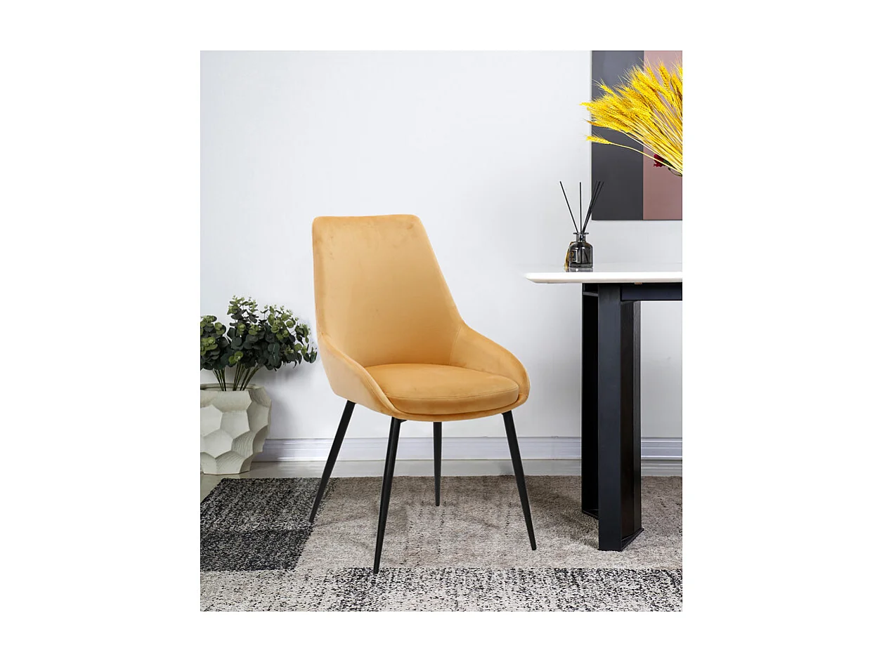 Lot de 2 chaises en velours jaune pieds en métal noir - JAZZY