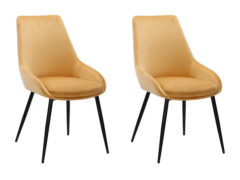 Lot de 2 chaises en velours jaune pieds en métal noir - JAZZY