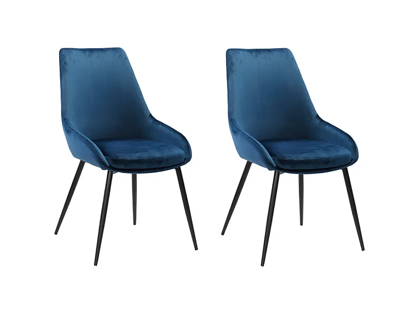 Lot de 2 chaises en velours bleu marine pieds métal noir - JAZZY
