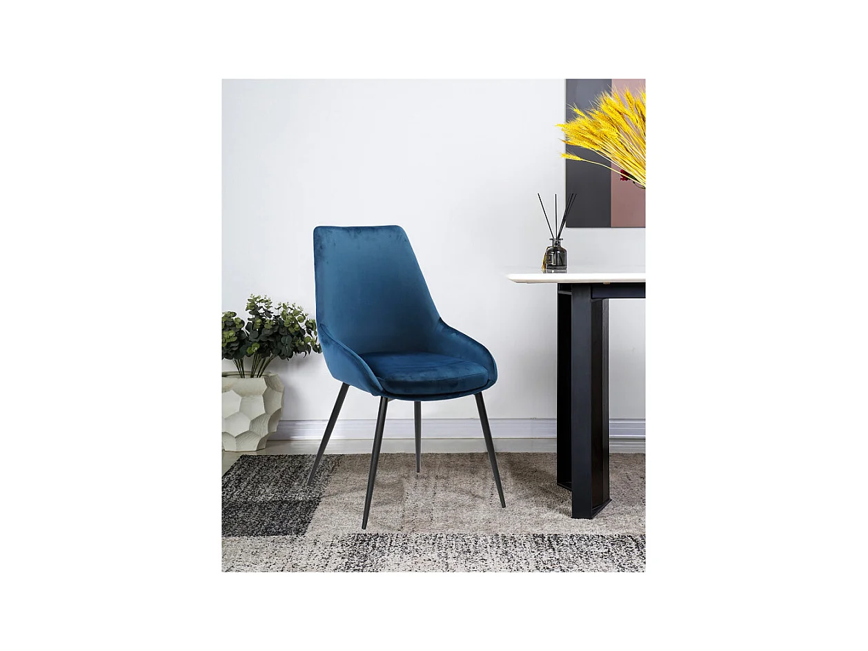 Lot de 2 chaises en velours bleu marine pieds métal noir - JAZZY