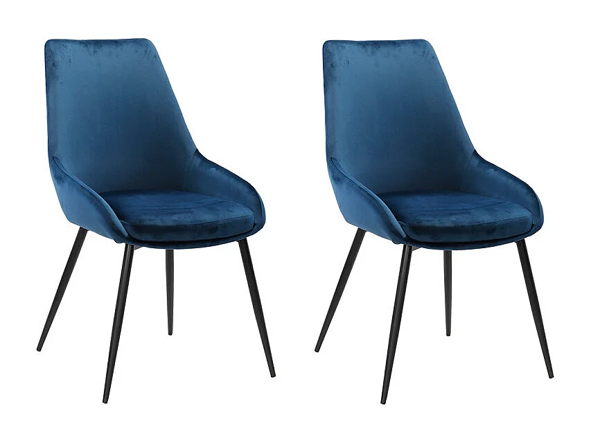 Lot de 2 chaises en velours bleu marine pieds métal noir - JAZZY