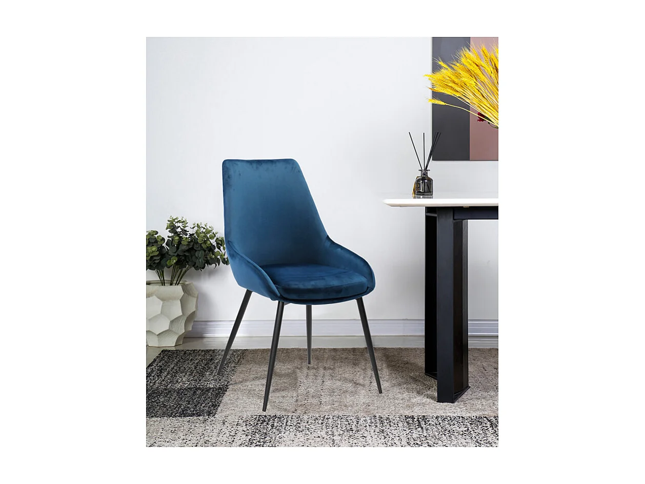 Lot de 2 chaises en velours bleu marine pieds métal noir - JAZZY