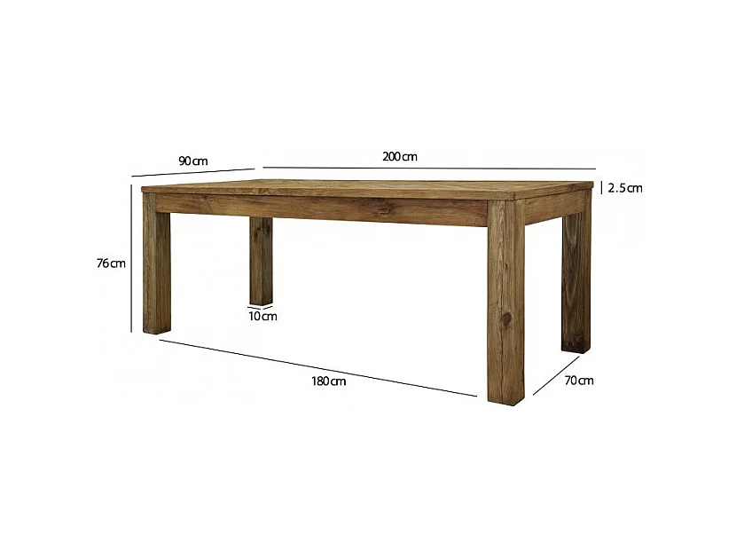Table de repas rectangulaire 200 cm en bois massif recyclé - CHALET