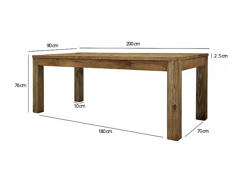 Table de repas rectangulaire 200 cm en bois massif recyclé - CHALET