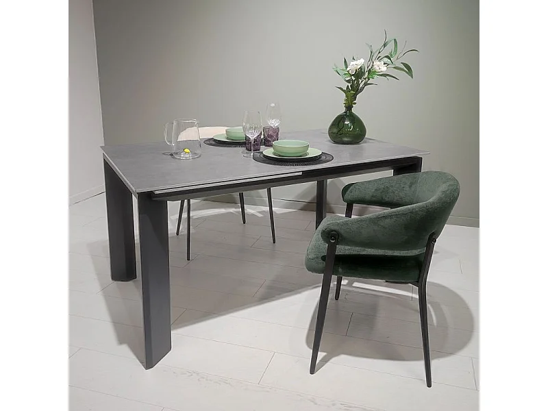 Table extensible 140/200 cm en céramique gris clair béton - MATRIX 2