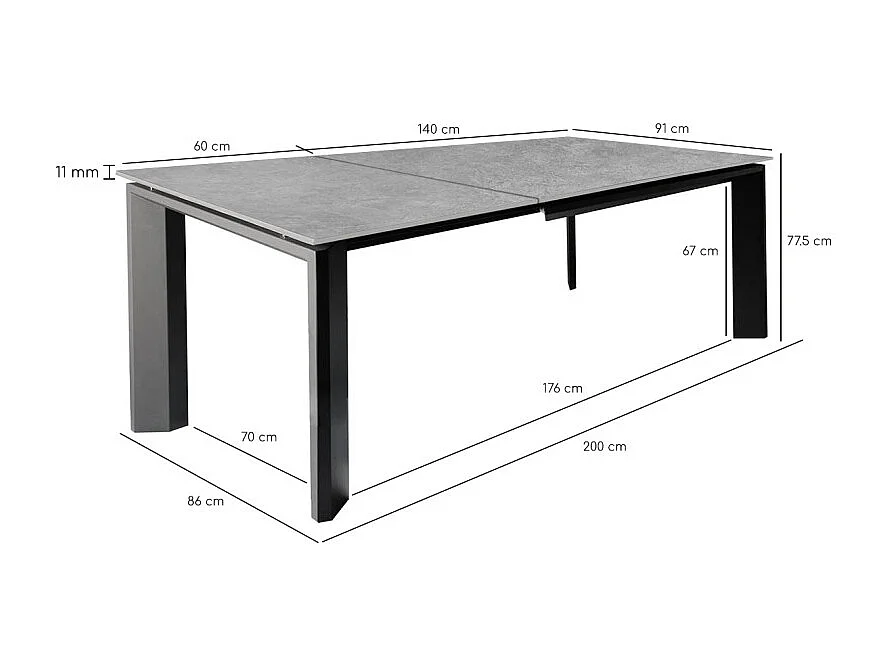 Table extensible 140/200 cm en céramique gris clair béton - MATRIX 2