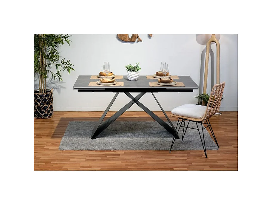 Table extensible 160/240 cm en céramique gris clair effet béton - LIMA