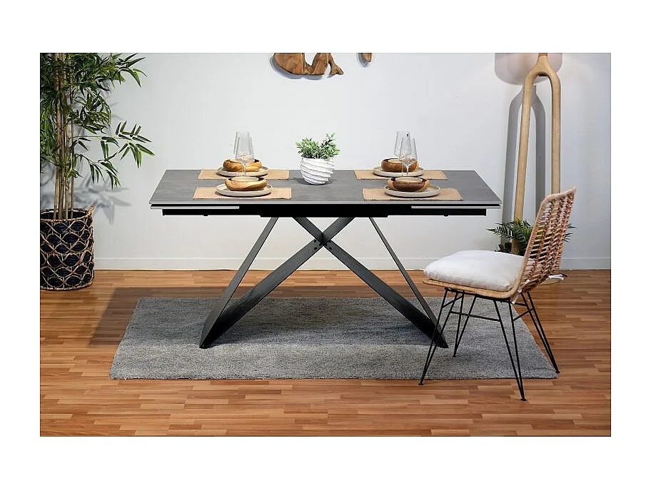 Table extensible 160/240 cm en céramique gris clair effet béton - LIMA