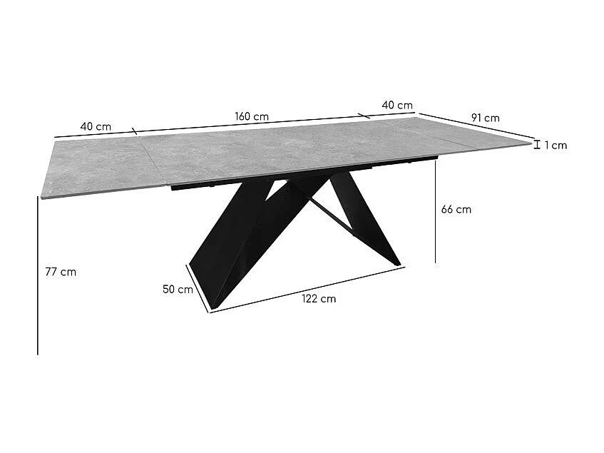 Table extensible 160/240 cm en céramique gris clair effet béton - LIMA