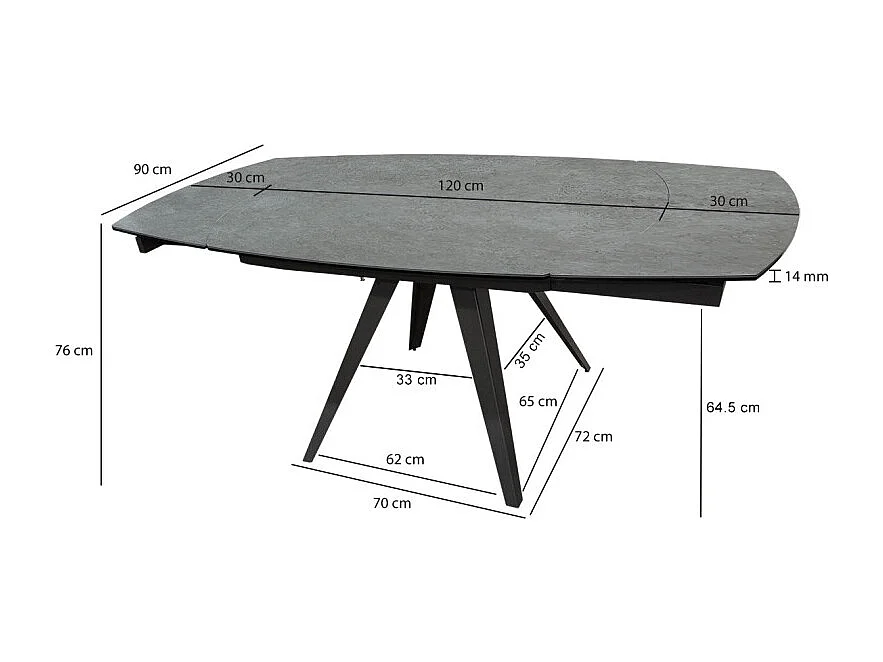 Table extensible ovale 120/180 cm céramique gris béton - ADELPHIA 2