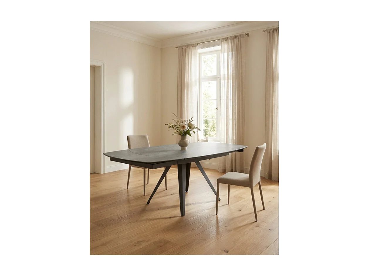 Table extensible ovale 120/180 cm céramique gris béton - ADELPHIA 2
