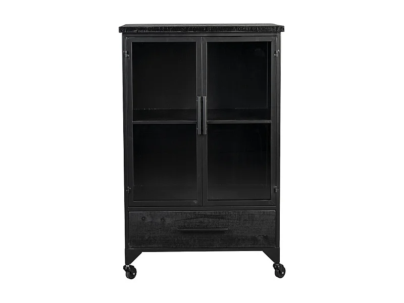 FERRE - Vitrine à roulettes en acier et bois noir H 105