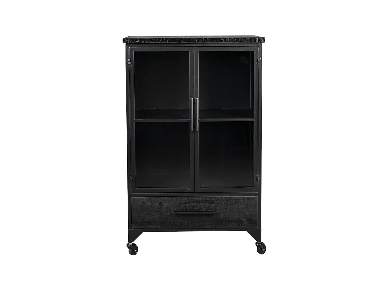 FERRE - Vitrine à roulettes en acier et bois noir H 105