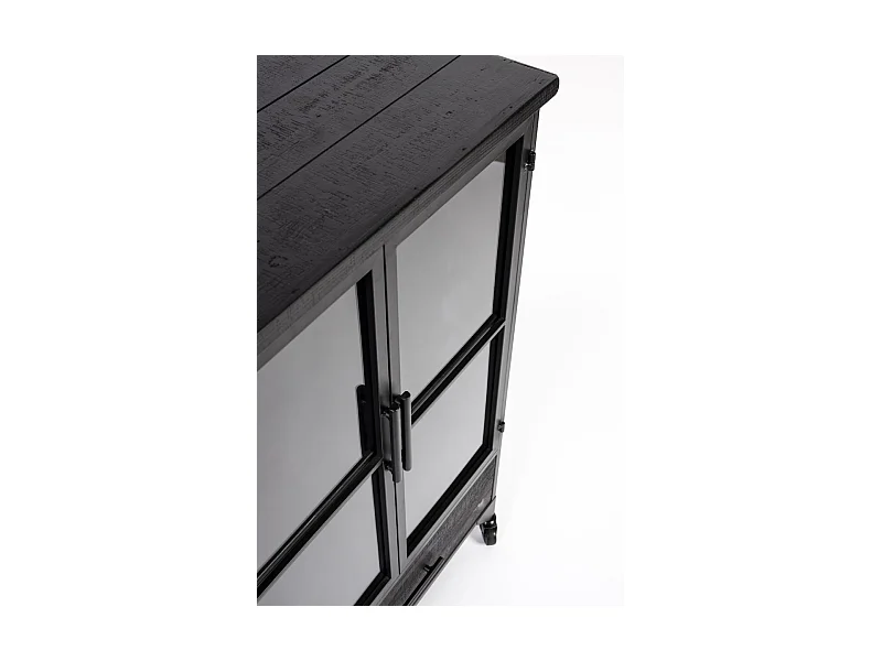 FERRE - Vitrine à roulettes en acier et bois noir H 105