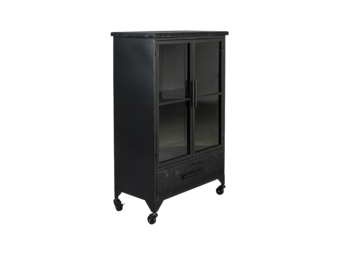 FERRE - Vitrine à roulettes en acier et bois noir H 105