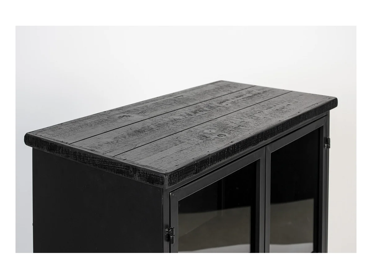 FERRE - Vitrine à roulettes en acier et bois noir H 105