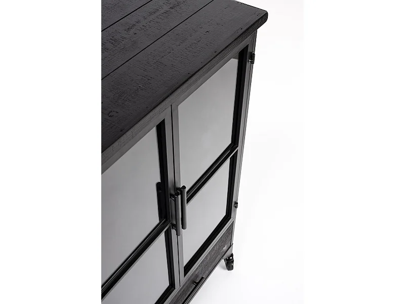 FERRE - Vitrine à roulettes en acier et bois noir H 105