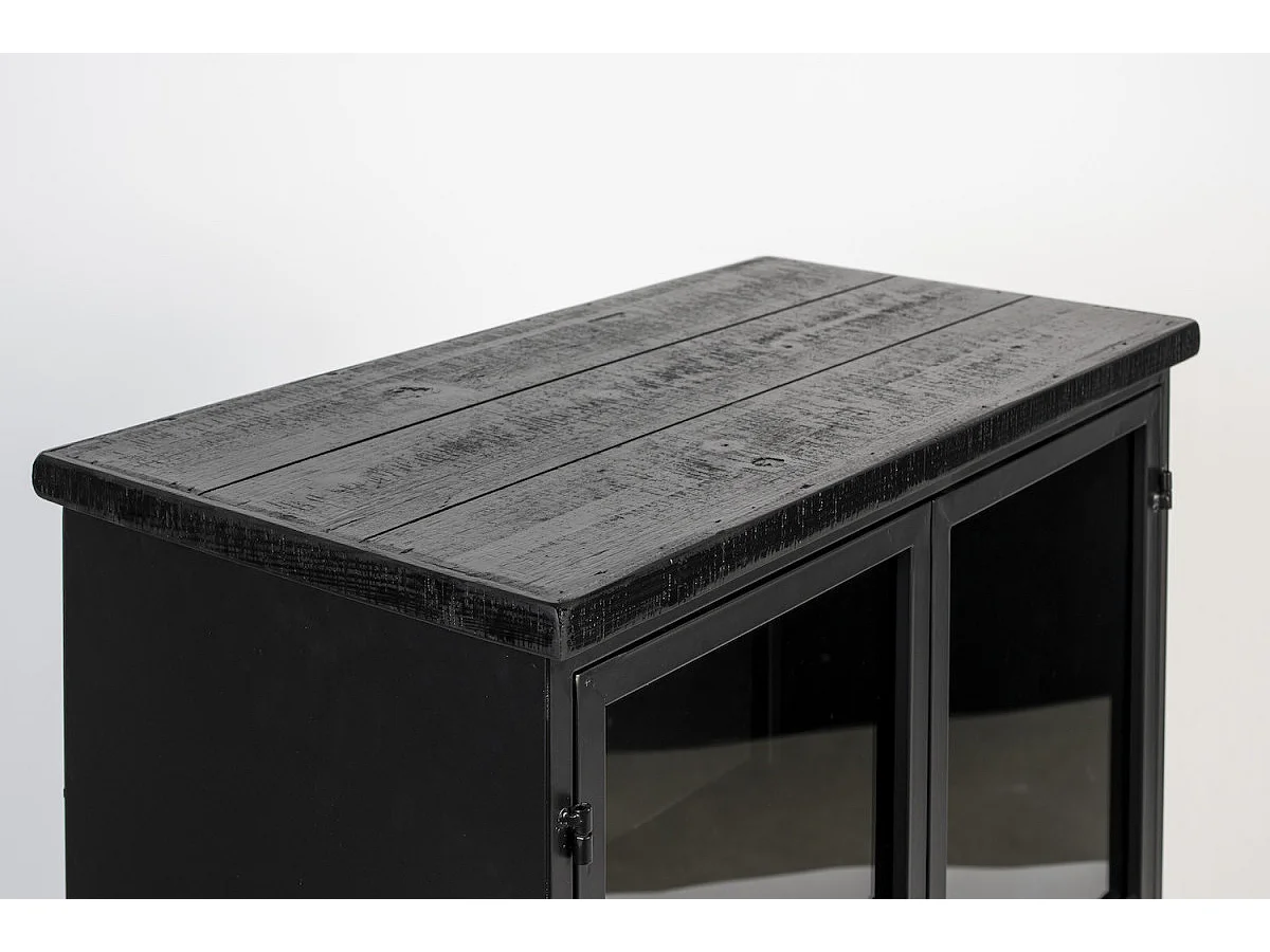 FERRE - Vitrine à roulettes en acier et bois noir H 105