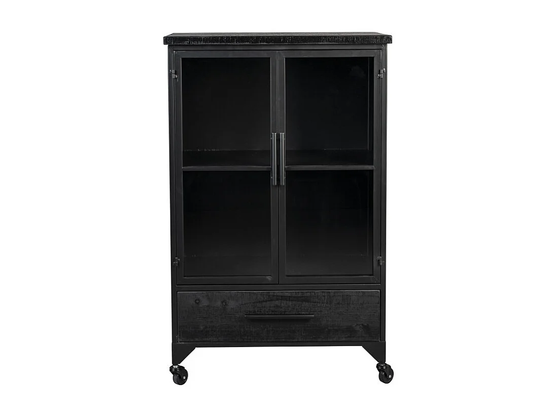 Ferre - Vitrine en bois et métal à roulettes H105cm - Couleur - Noir
