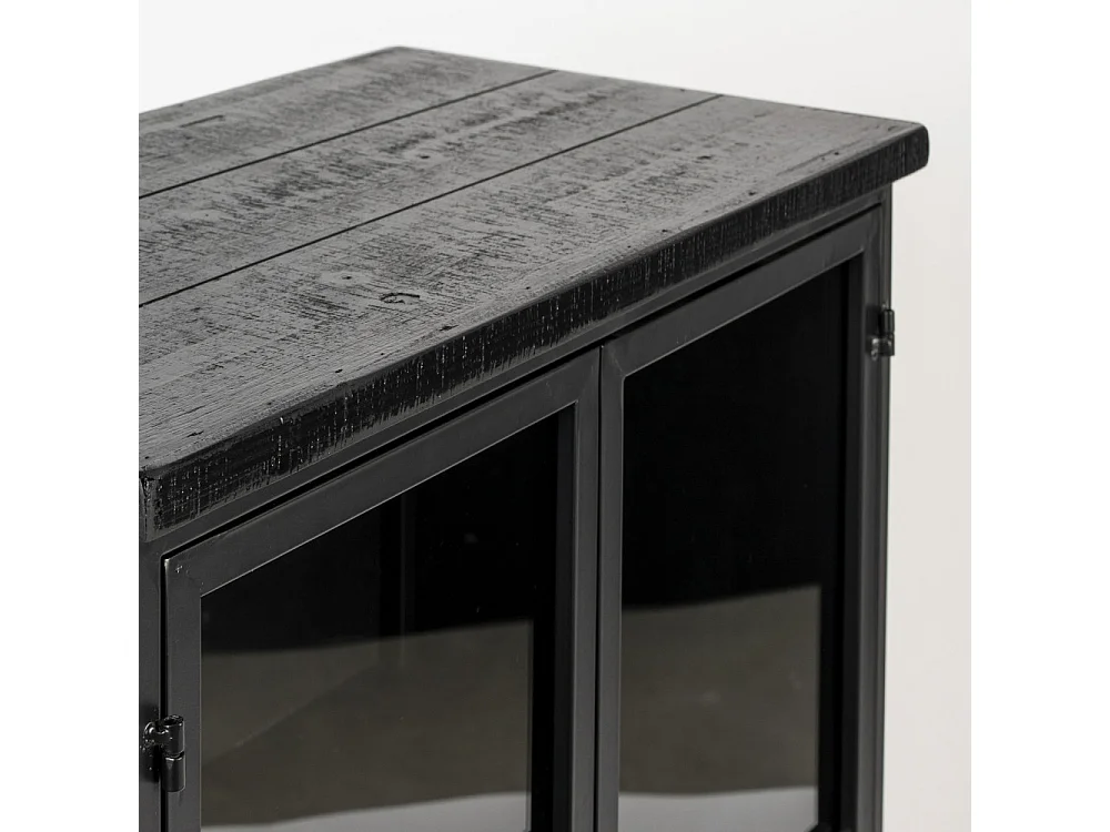 Ferre - Vitrine en bois et métal à roulettes H105cm - Couleur - Noir