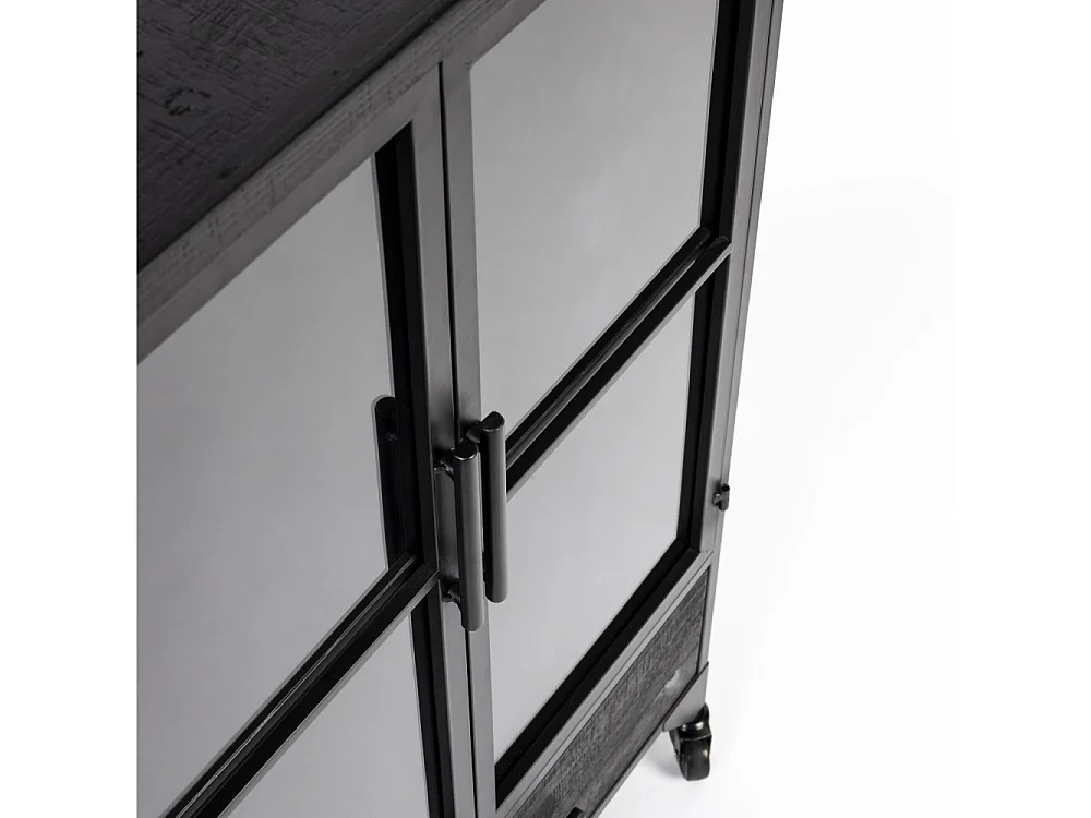 Ferre - Vitrine en bois et métal à roulettes H105cm - Couleur - Noir