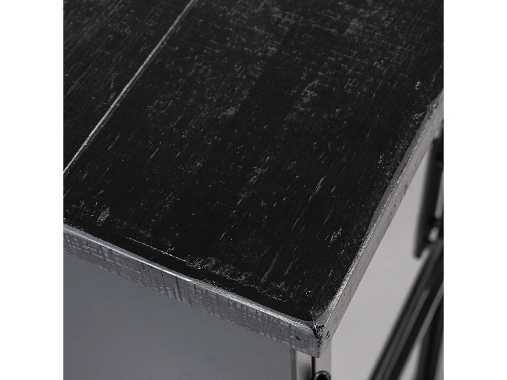 Ferre - Vitrine en bois et métal à roulettes H105cm - Couleur - Noir