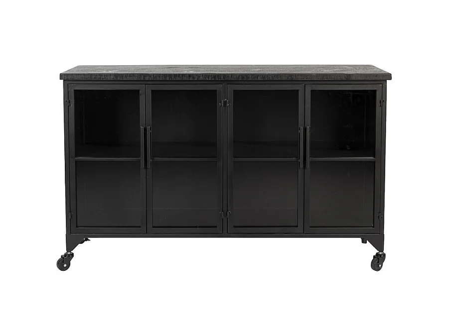 FERRE - Vitrine basse à roulettes en acier et bois L120