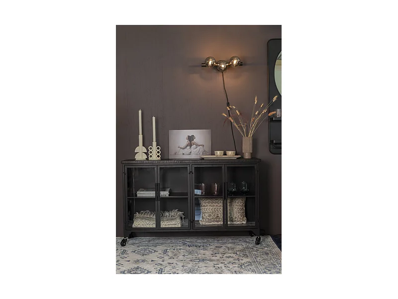 FERRE - Vitrine basse à roulettes en acier et bois L120