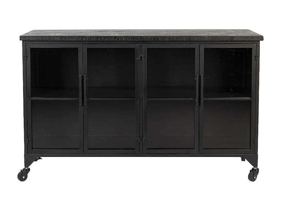 FERRE - Vitrine basse à roulettes en acier et bois L120