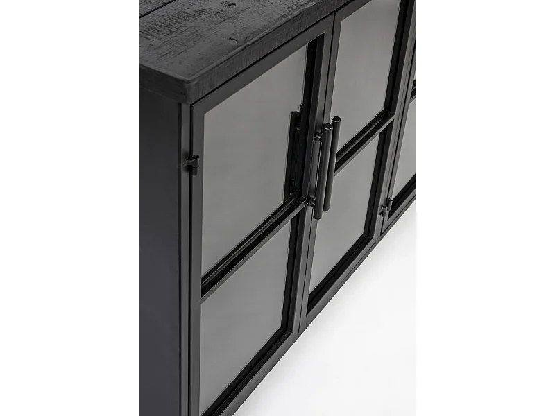 FERRE - Vitrine basse à roulettes en acier et bois L120