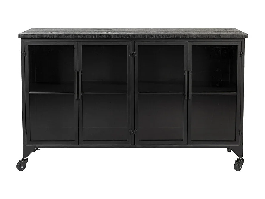 Ferre - Buffet en bois et métal à roulettes L120cm : Couleur - Noir