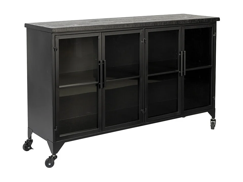 Ferre - Buffet en bois et métal à roulettes L120cm : Couleur - Noir