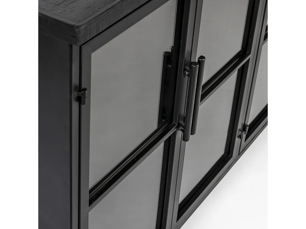 Ferre - Buffet en bois et métal à roulettes L120cm : Couleur - Noir