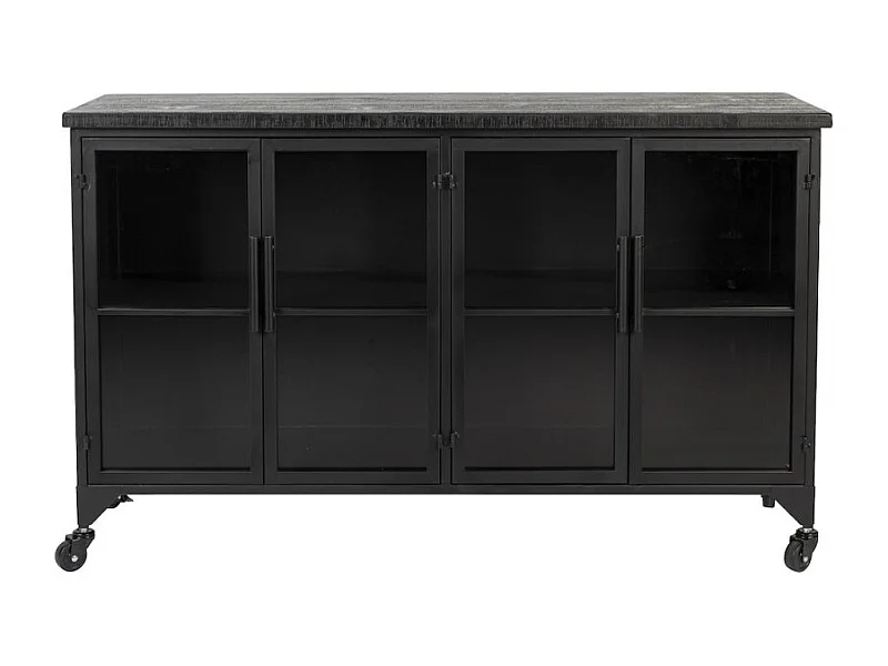 FERRE - Vitrine basse à roulettes en acier et bois L120