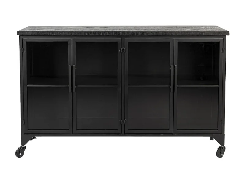 Ferre - Buffet en bois et métal à roulettes L120cm : Couleur - Noir