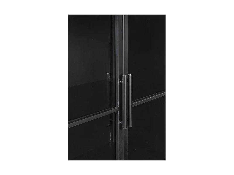 FERRE - Vitrine haute en acier et bois noir à roulettes H 133