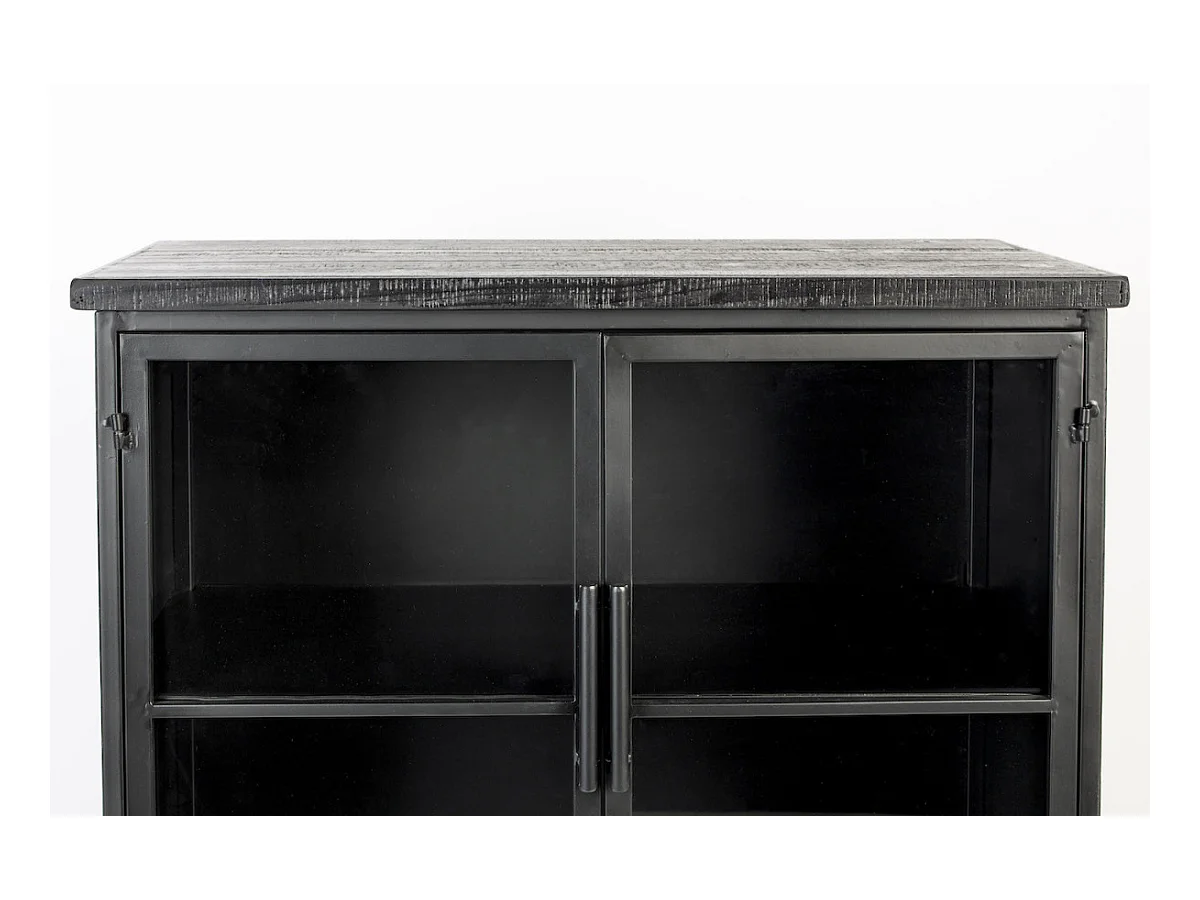 FERRE - Vitrine haute en acier et bois noir à roulettes H 133