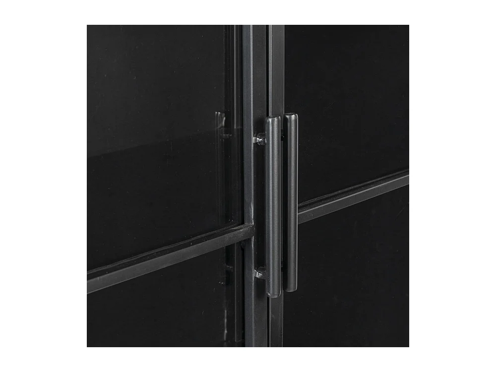 FERRE - Vitrine haute en acier et bois noir à roulettes H 133