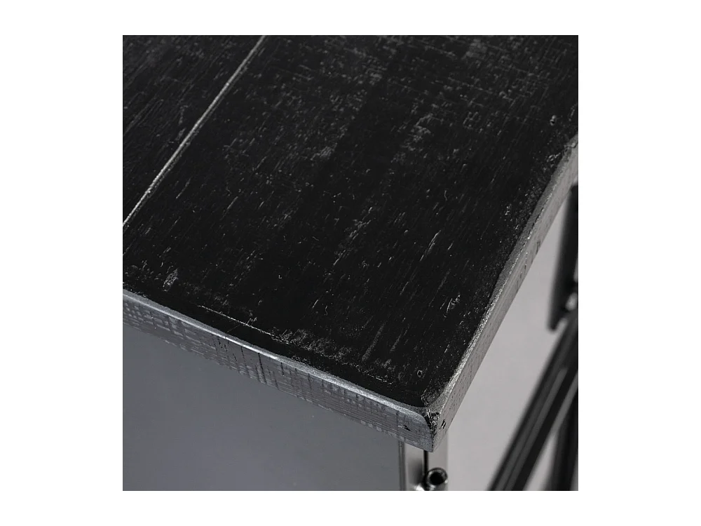 FERRE - Vitrine haute en acier et bois noir à roulettes H 133