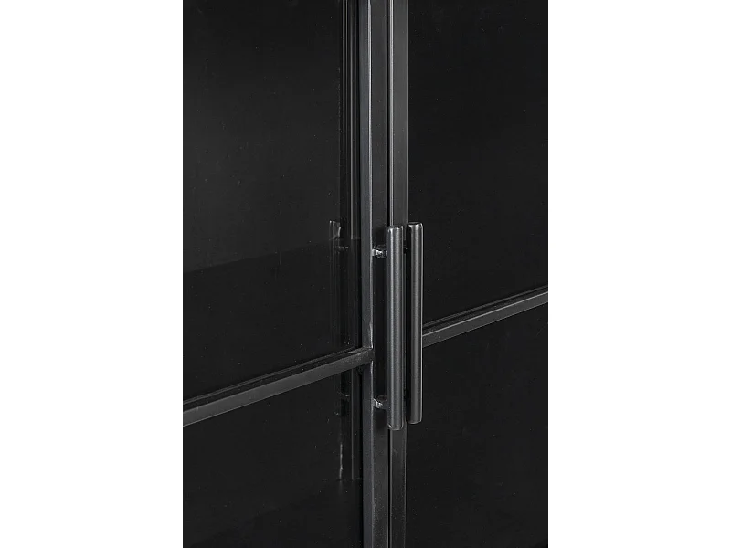 FERRE - Vitrine haute en acier et bois noir à roulettes H 133