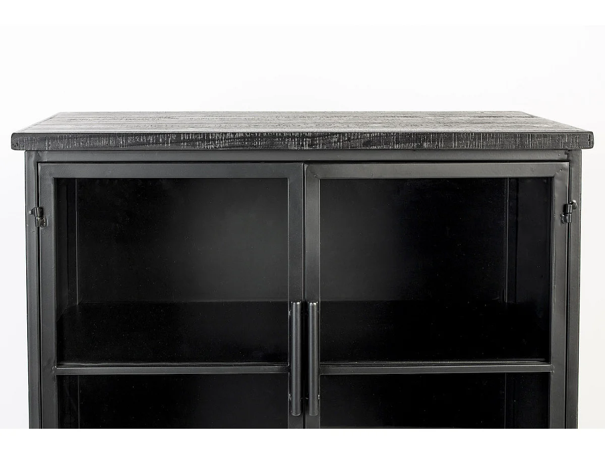 FERRE - Vitrine haute en acier et bois noir à roulettes H 133