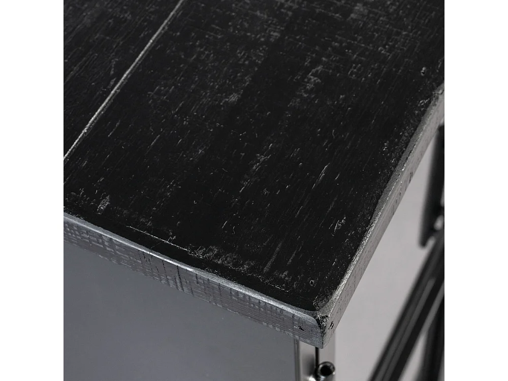 FERRE - Vitrine haute en acier et bois noir à roulettes H 133