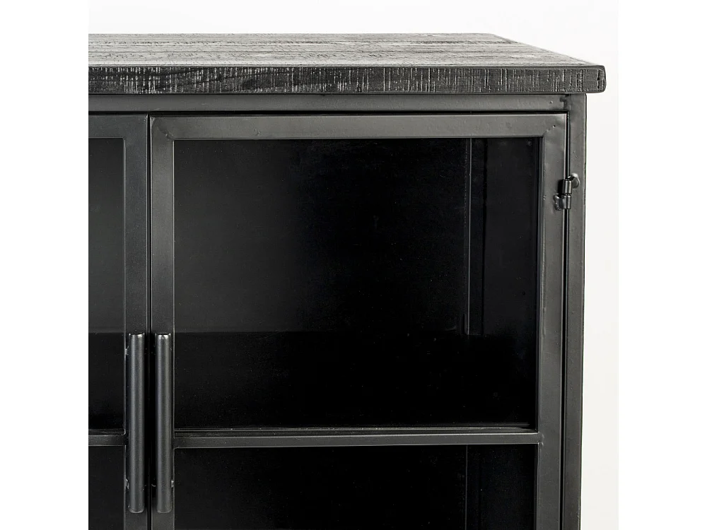 Ferre - Vitrine en bois et métal à roulettes H133cm : Couleur - Noir