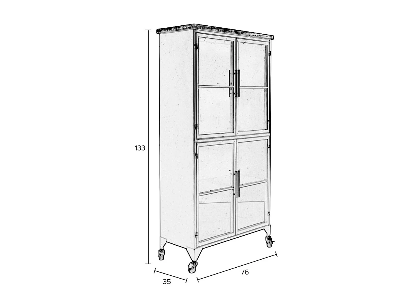 Ferre - Vitrine en bois et métal à roulettes H133cm : Couleur - Noir