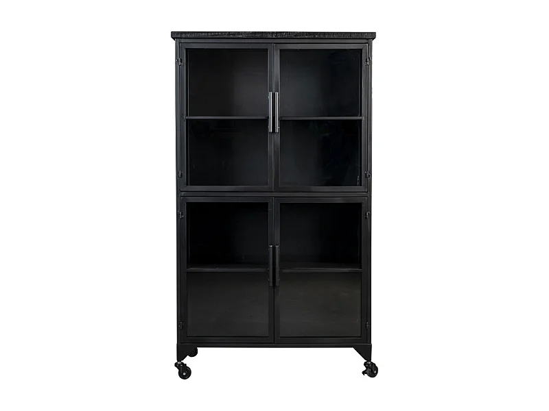 Ferre - Vitrine en bois et métal à roulettes H133cm : Couleur - Noir