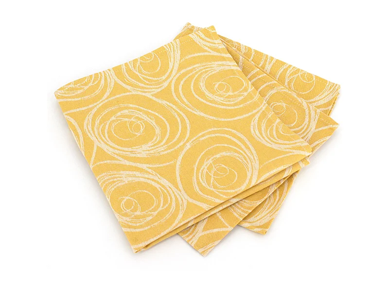 Lot de 3 serviettes de table 45x45 cm Jacquard coton SPIRALE jaune citron