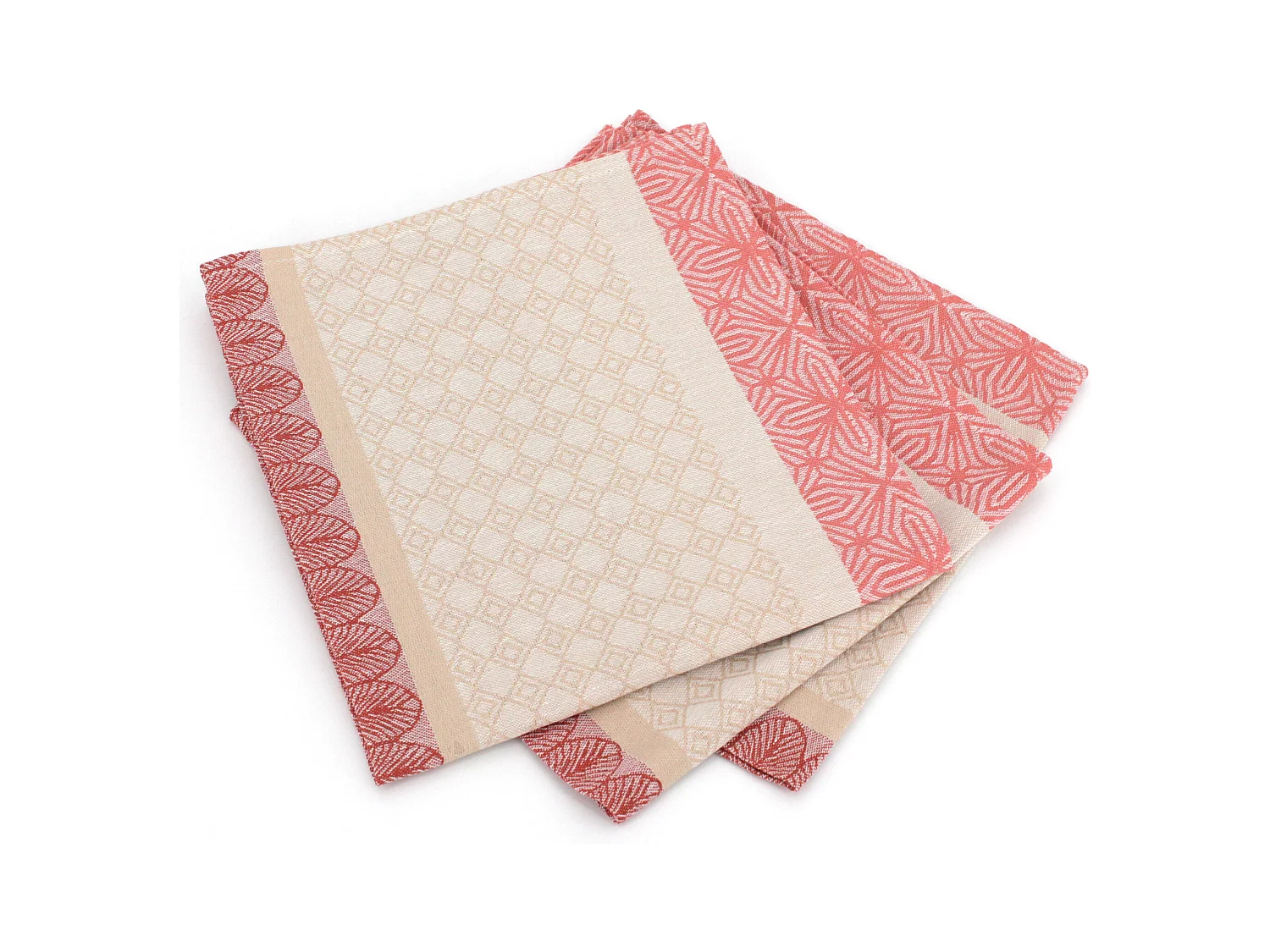 Lot de 3 serviettes de table 45x45 cm Jacquard coton sans enduction CHARLESTON rouge Corail