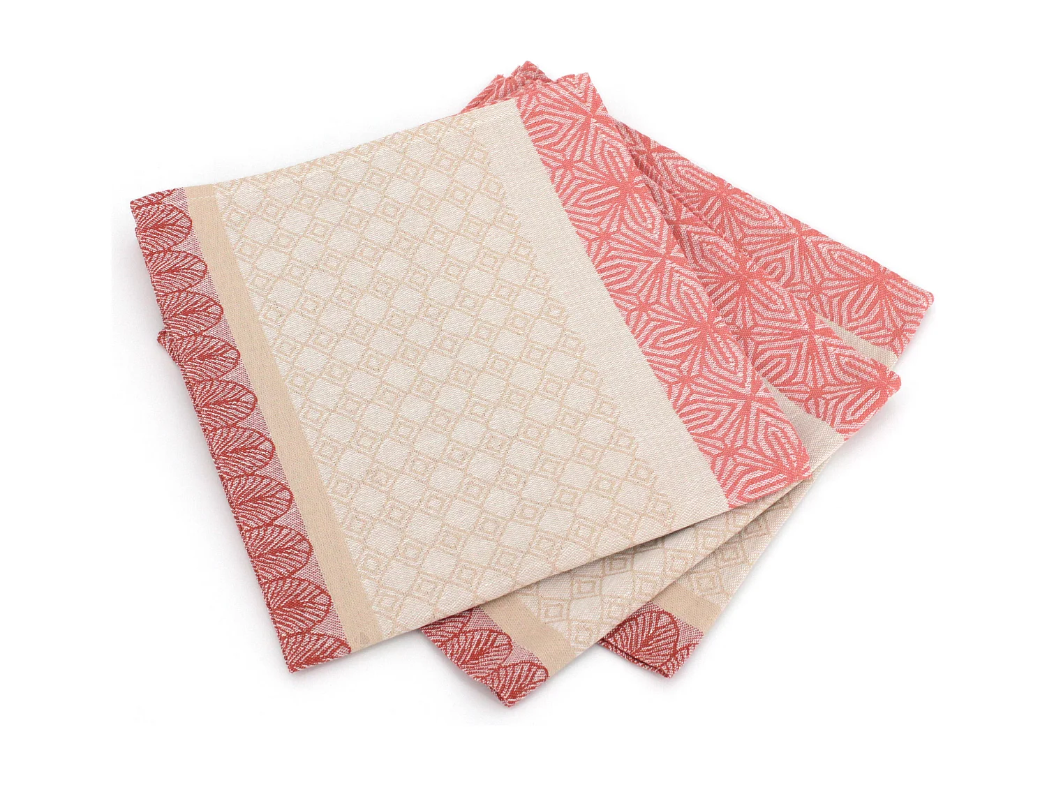 Lot de 3 serviettes de table 45x45 cm Jacquard coton sans enduction CHARLESTON rouge Corail