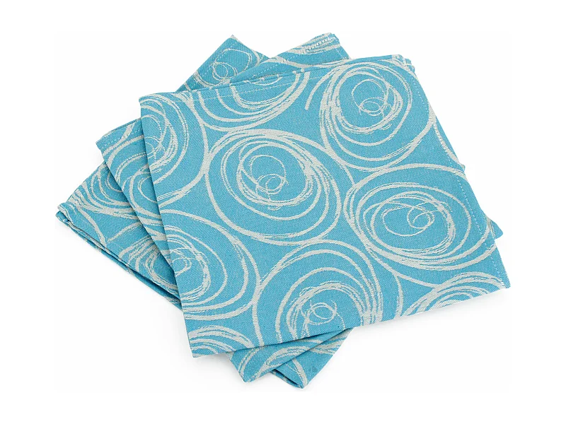 Lot de 3 serviettes de table 45x45 cm Jacquard coton SPIRALE bleu turquoise